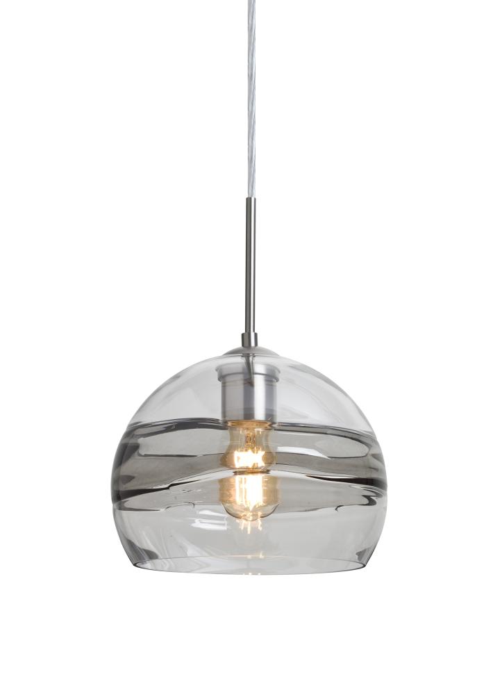 Besa Spirit 8 Pendant, Smoke/Clear, Satin Nickel Finish, 1x8W LED Filament