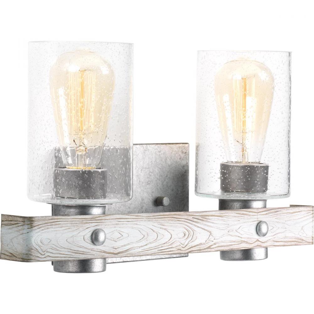 Gulliver Collection Two-Light Galvanized Finish Clear Seeded Glass Coastal Bath Vanity Light