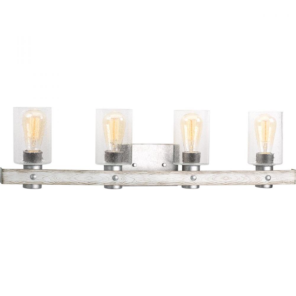 Gulliver Collection Four-Light Galvanized Finish Clear Seeded Glass Coastal Bath Vanity Light