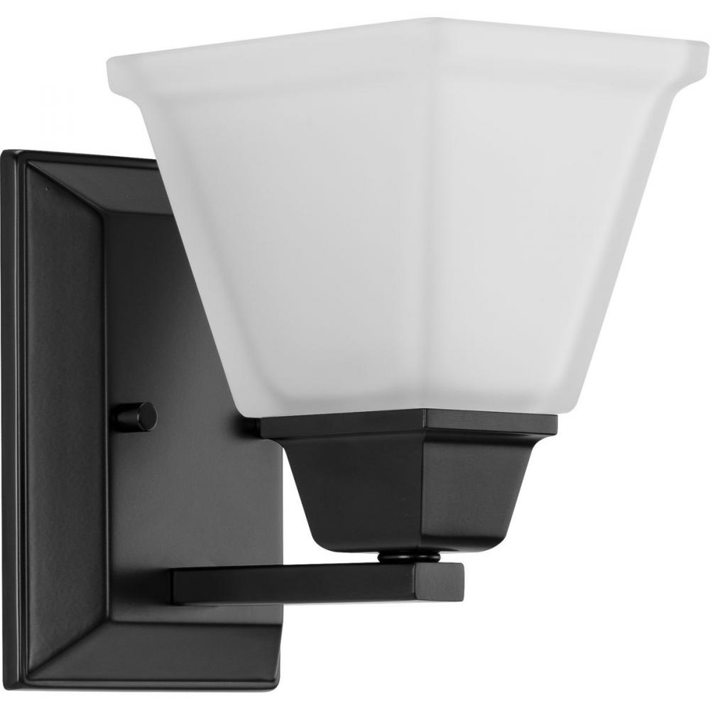 Clifton Heights Collection One-Light Modern Farmhouse Matte Black Etched Glass Bath Vanity Light