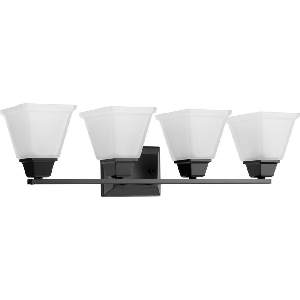 Clifton Heights Collection Four-Light Modern Farmhouse Matte Black Etched Glass Bath Vanity Light