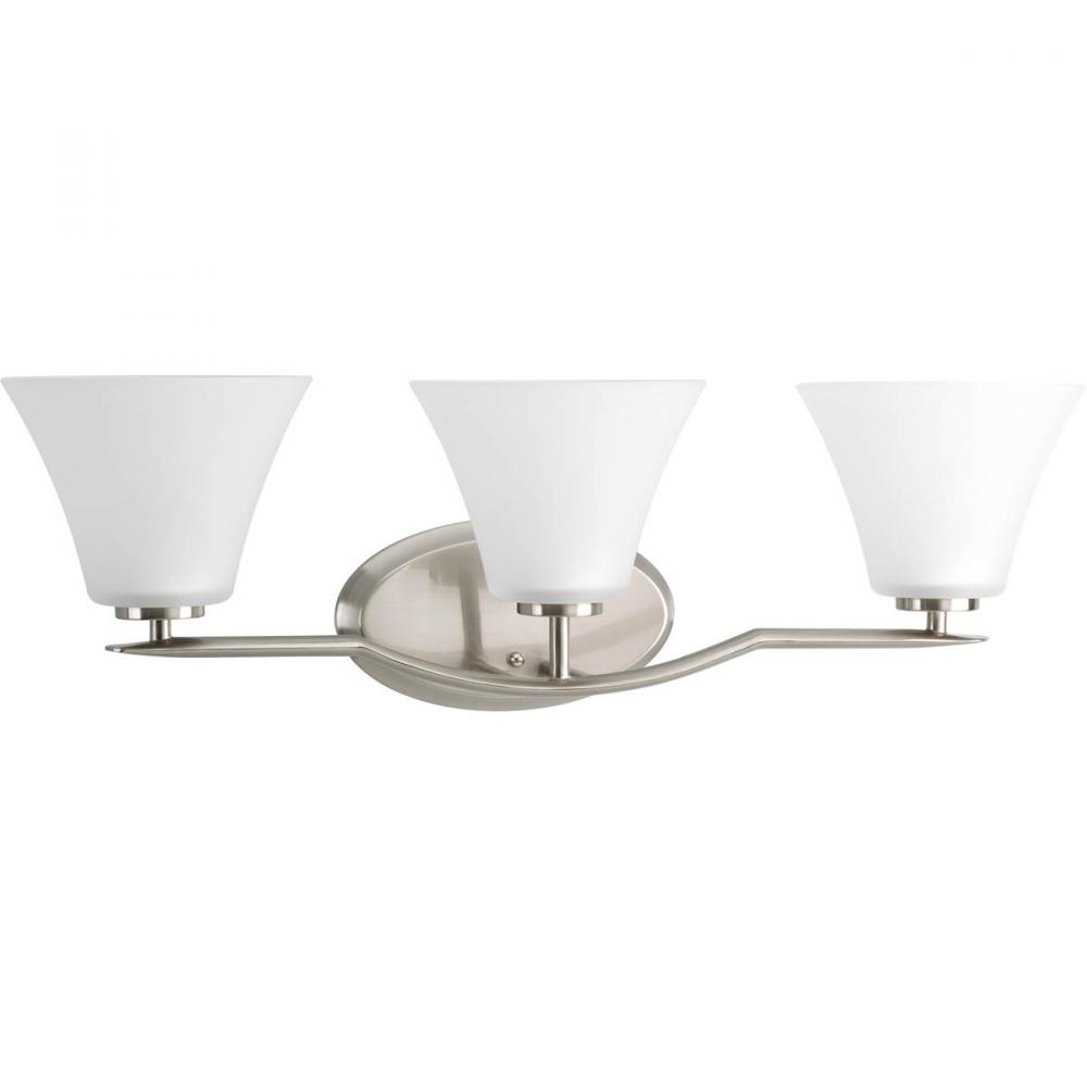 Bravo Collection Three-Light Brushed Nickel Etched Glass Modern Bath Vanity Light