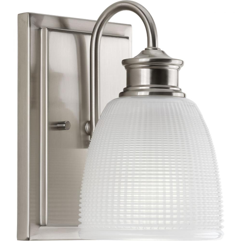 Lucky Collection One-Light Brushed Nickel Frosted Prismatic Glass Coastal Bath Vanity Light