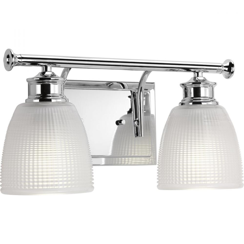 Lucky Collection Two-Light Polished Chrome Frosted Prismatic Glass Coastal Bath Vanity Light