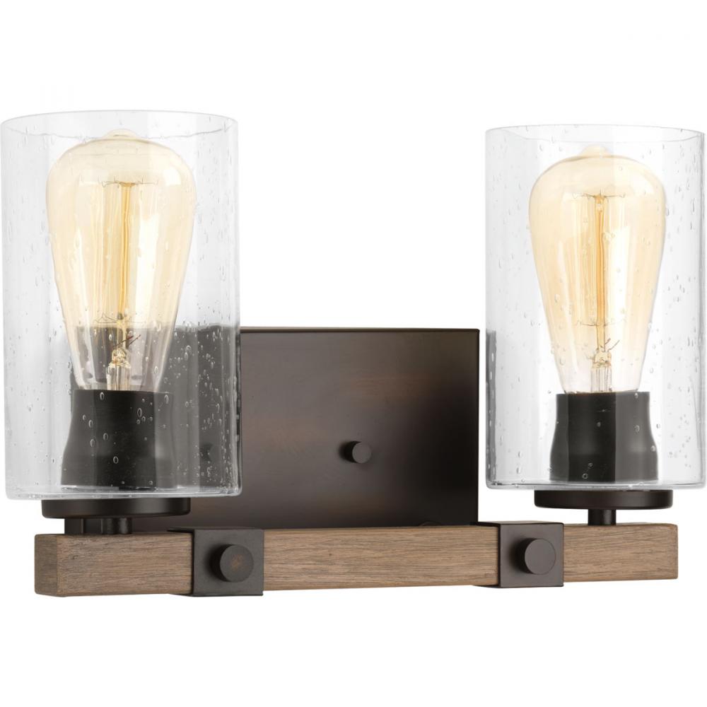 Barnes Mill Collection Two-Light Antique Bronze Clear Seeded Glass Farmhouse Bath Vanity Light