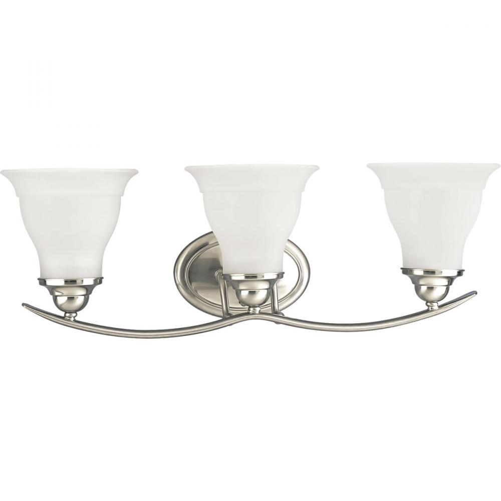 Trinity Collection Three-Light Brushed Nickel Etched Glass Traditional Bath Vanity Light