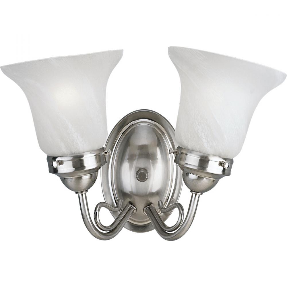 Bedford Collection Two-Light Brushed Nickel Etched Alabaster Glass Traditional Bath Vanity Light