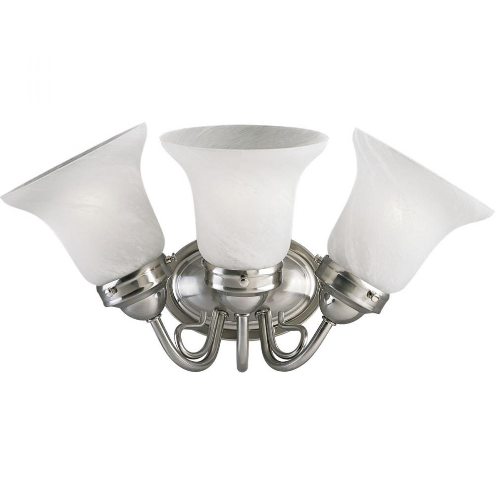 Bedford Collection Three-Light Brushed Nickel Etched Alabaster Glass Traditional Bath Vanity Light