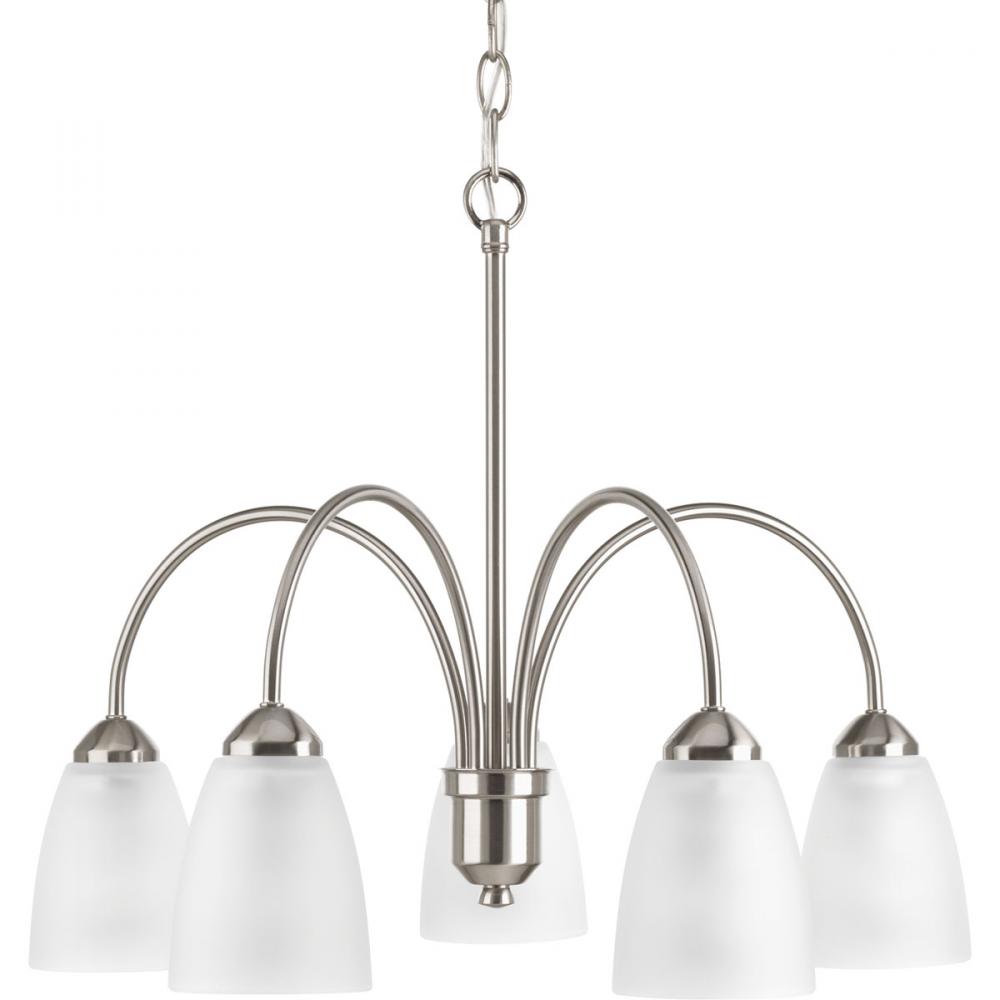 Gather Collection Five-Light Brushed Nickel Etched Glass Traditional Chandelier Light