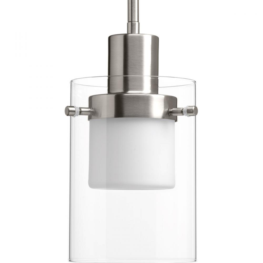 Moderna LED Collection Brushed Nickel Clear Glass Mid-Century Modern Pendant Light