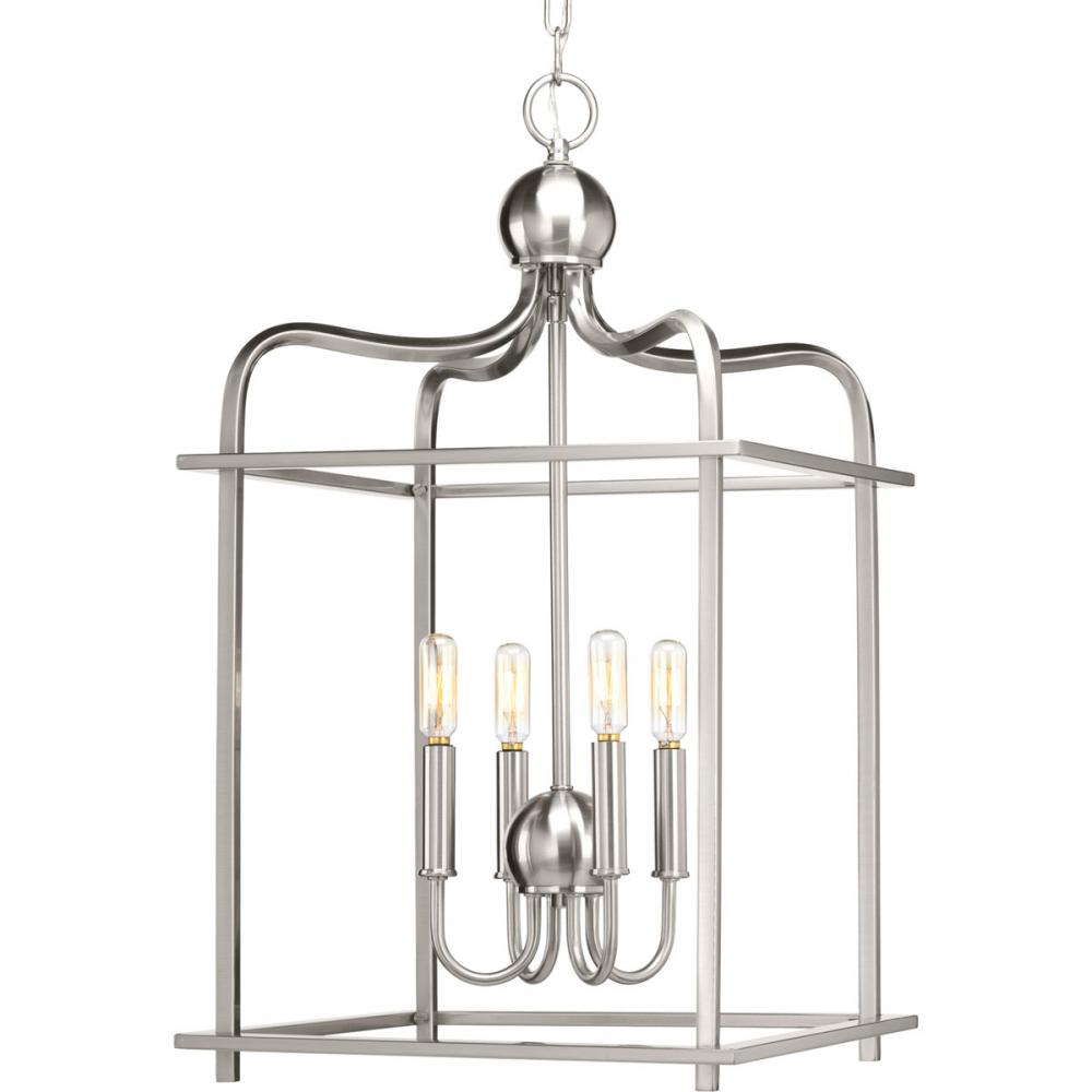 Assembly Hall Collection Four-Light Brushed Nickel Coastal Pendant Light