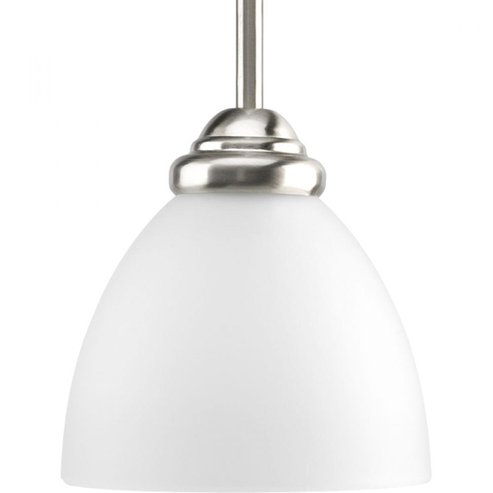 Heart Collection One-Light Brushed Nickel Etched Glass Traditional Mini-Pendant Light