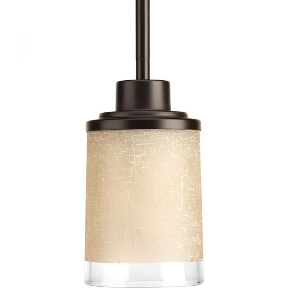 Alexa Collection One-Light Antique Bronze Etched Umber Linen With Clear Edge Glass Modern Mini-Penda