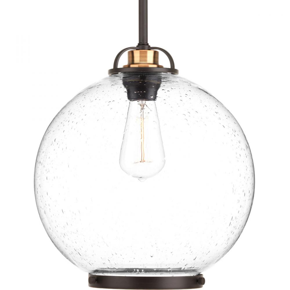 Chronicle Collection One-Light Antique Bronze Clear Seeded Opal Etched Glass Coastal Pendant Light