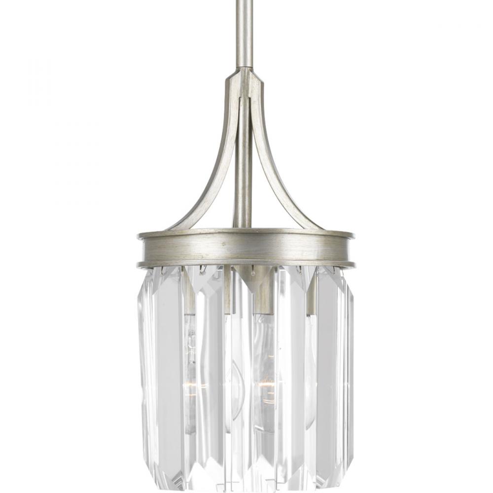 Glimmer Collection One-Light Silver Ridge Clear Glass Luxe Mini-Pendant Light