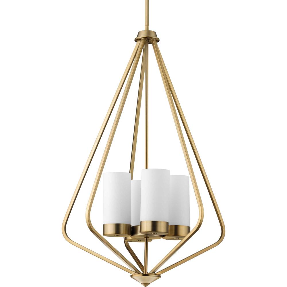 Elevate Collection Four-Light Brushed Bronze and Etched White Glass Modern Style Hanging Pendant Lig