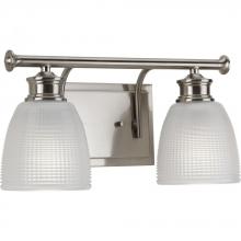 Progress P2116-09 - Lucky Collection Two-Light Brushed Nickel Frosted Prismatic Glass Coastal Bath Vanity Light