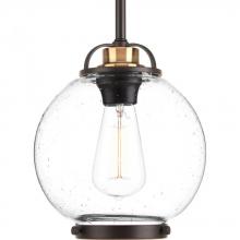 Progress P5309-20 - Chronicle Collection One-Light Antique Bronze Clear Seeded White Opal Glass Coastal Mini-Pendant Lig