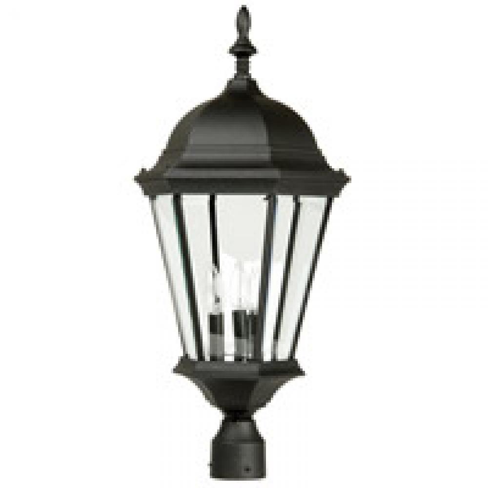 Straight Glass Cast 3 Light Outdoor Post Mount in Textured Black