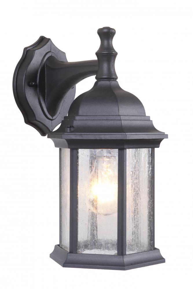 Hex Style Cast 1 Light Small Outdoor Wall Mount in Textured Black (Clear Seeded Glass)