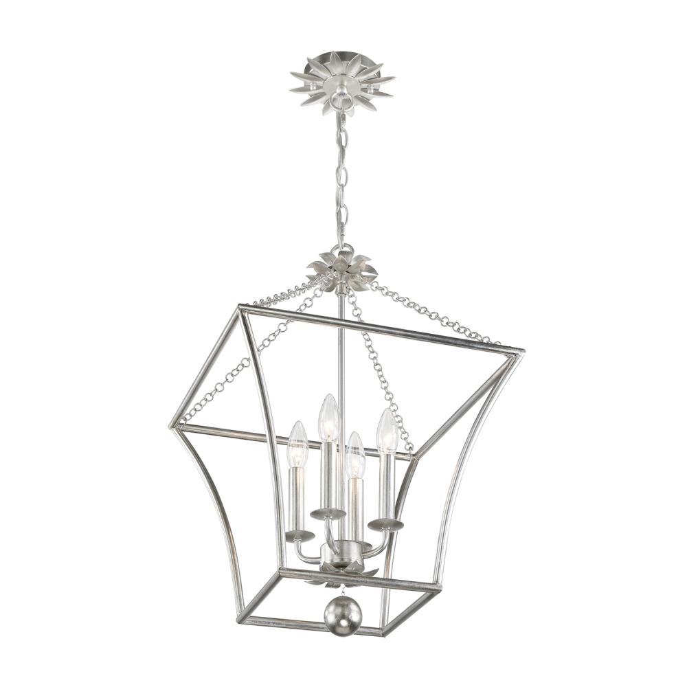 Broche 4 Light Antique Silver Mini Chandelier