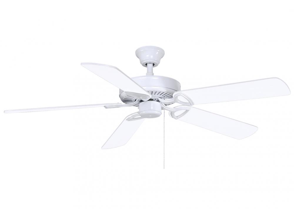 America 3-speed ceiling fan in gloss white finish with 52" white blades. Assembled in USA.