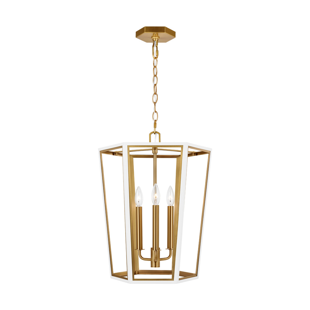 Curt traditional dimmable indoor small 3-light lantern chandelier in a matte white finish with gold