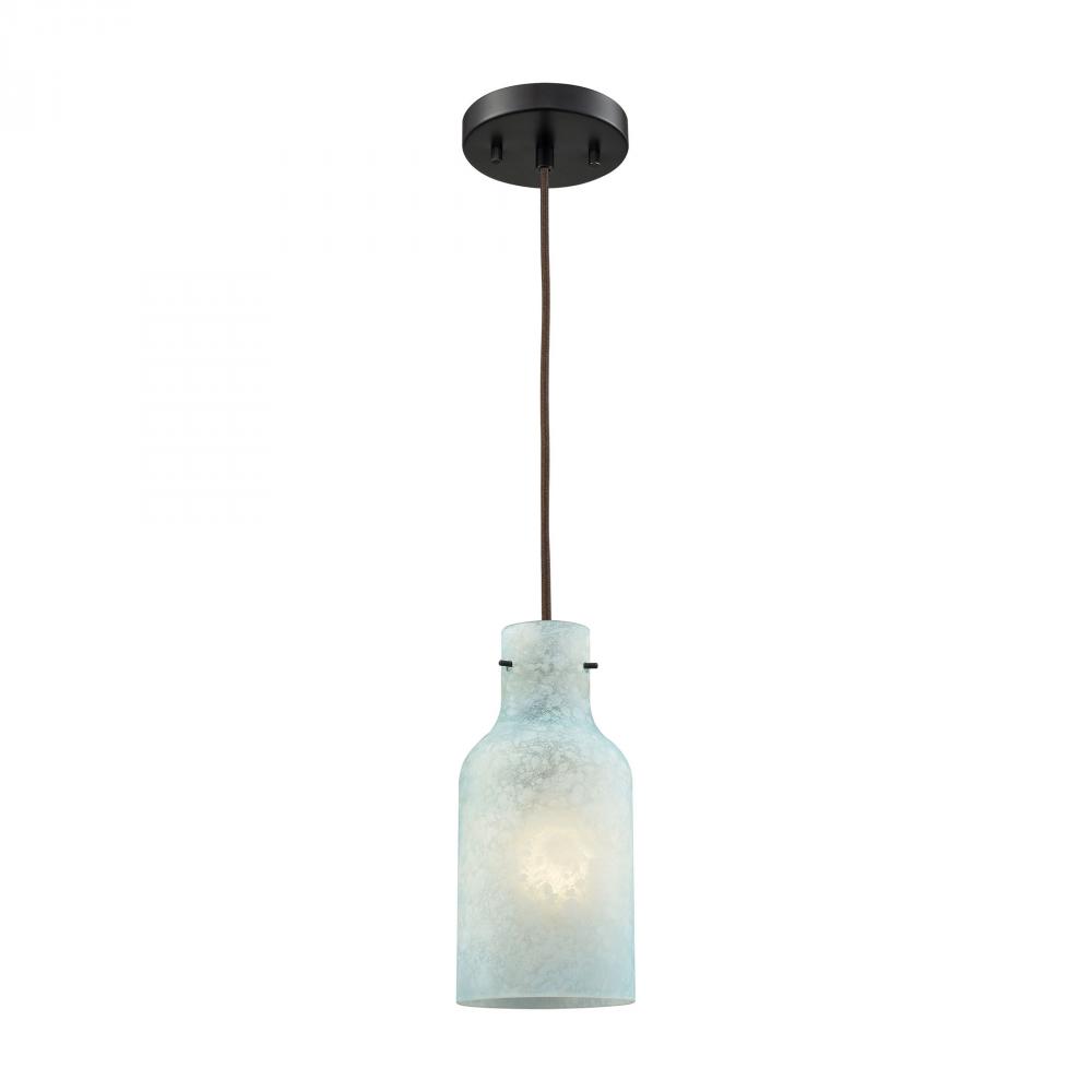 Weatherly 1-Light Mini Pendant in Oil Rubbed Bronze with Chalky Seafoam Glass